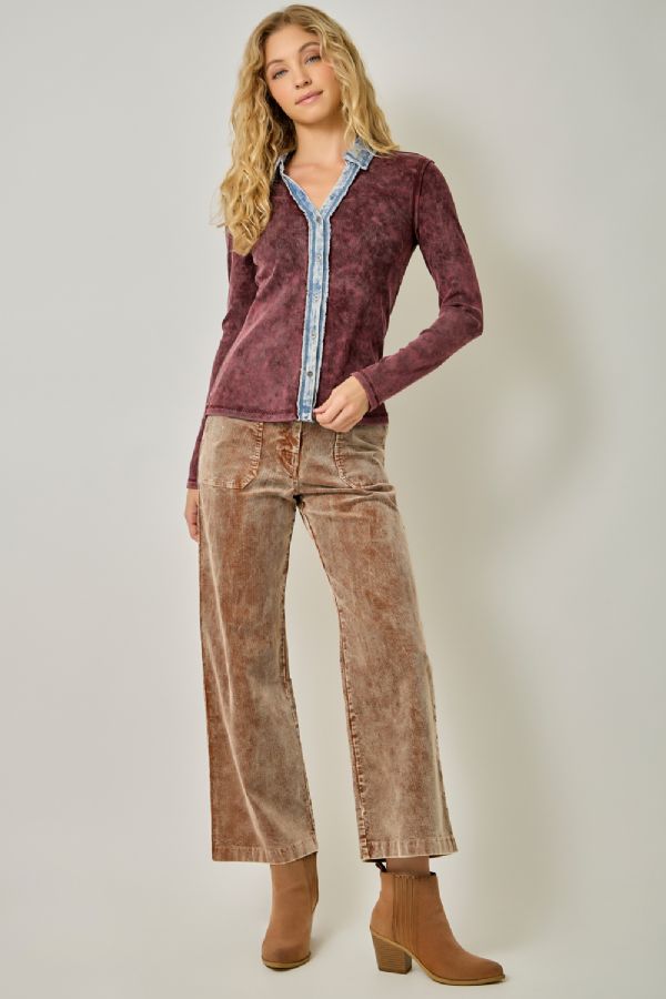 Washed Thermal Button Down Top