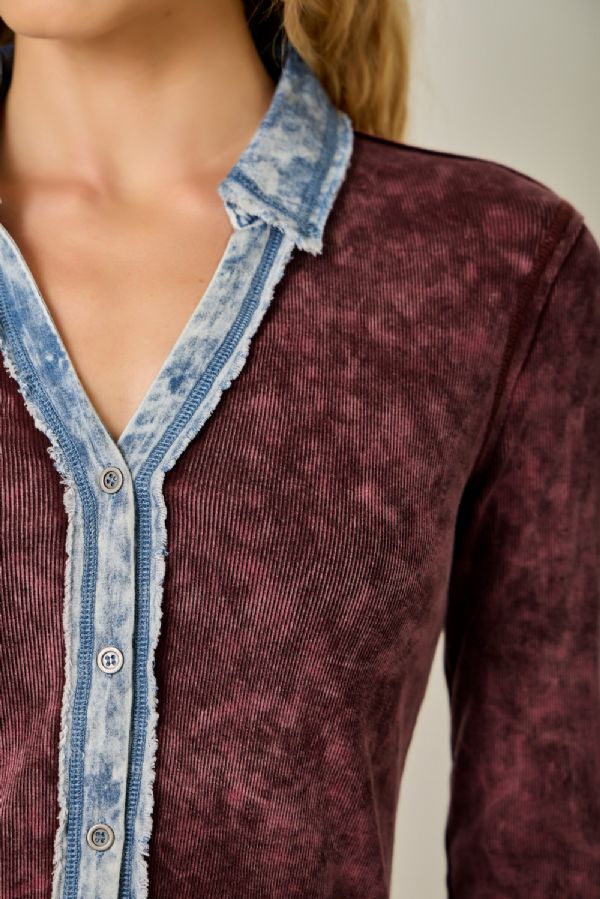 Washed Thermal Button Down Top