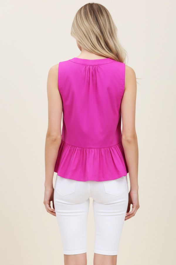 Embroidered Sleeveless Peplum Top
