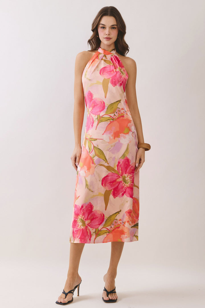 Floral Halter Neck Midi Dress
