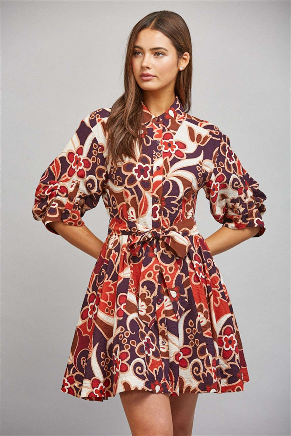 Abstract Floral Tie Waist Dress