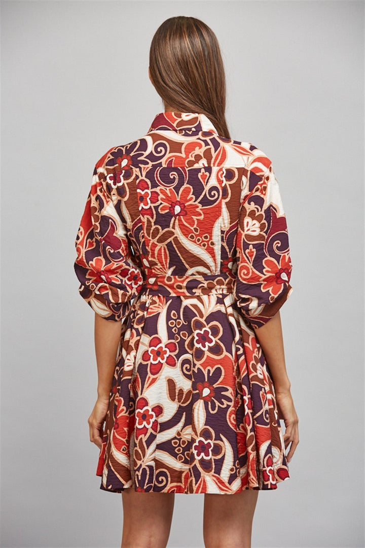 Abstract Floral Tie Waist Dress - Lush Lemon - Women's Clothing - Fate By LFD - 68294171030301
