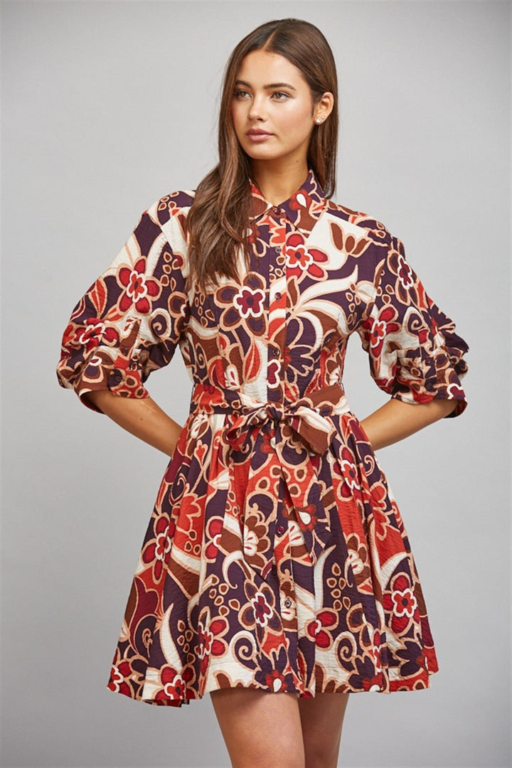 Abstract Floral Tie Waist Dress - Lush Lemon - Women's Clothing - Fate By LFD - 68294171030301