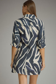Abstract Print Belted Shirt Dress - Lush Lemon - Women&