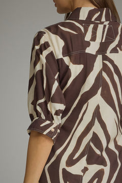 Abstract Print Belted Shirt Dress - Lush Lemon - Women&