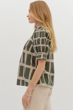 Abstract Ruffle V - Neck Top - Lush Lemon - Women&