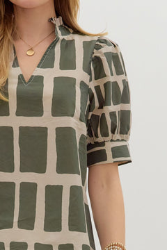 Abstract Ruffle V - Neck Top - Lush Lemon - Women&
