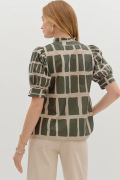 Abstract Ruffle V - Neck Top - Lush Lemon - Women&