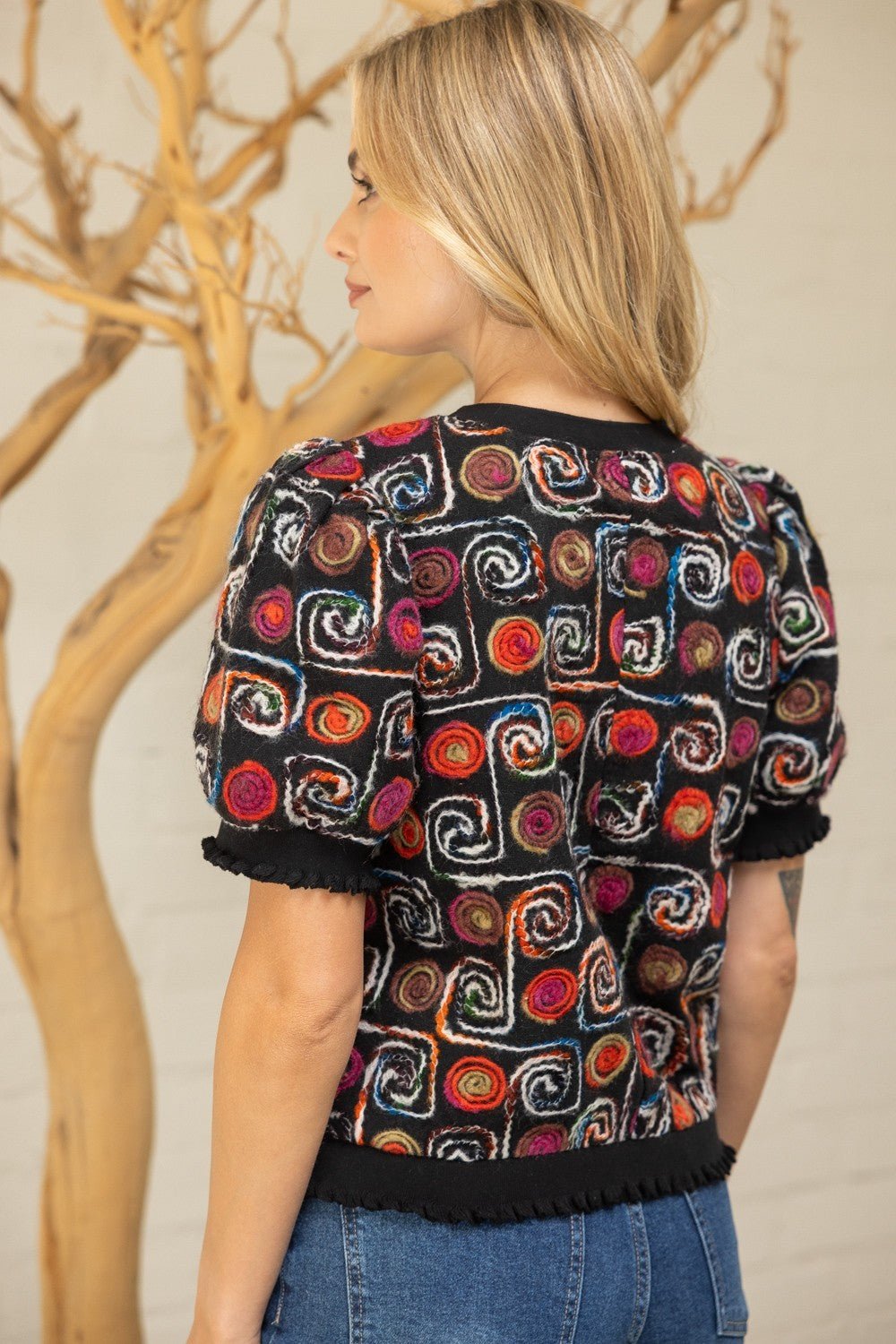 Abstract Yarn Embroidered Top - Lush Lemon - Women's Clothing - Voy - 56075921017405