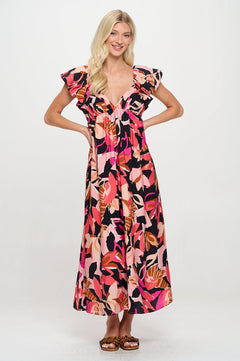 Autumn Sunset Floral Maxi Dress - Lush Lemon - Women&