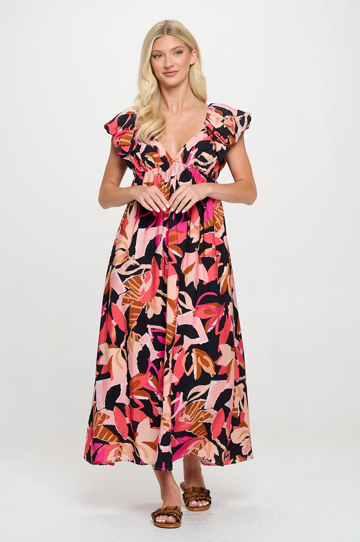 Autumn Sunset Floral Maxi Dress - Lush Lemon - Women's Clothing - Meet Me In Santorini - 1454145411