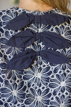 Back Bow Detailed Floral Embroidered Top - Lush Lemon - Women&