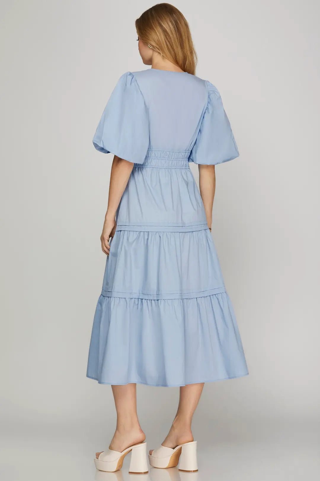 Lush Lemon Poplin Midi Dress with Balloon Sleeves & Pockets Lush Lemon Poplin Midi Dress with Balloon Sleeves & Pockets
