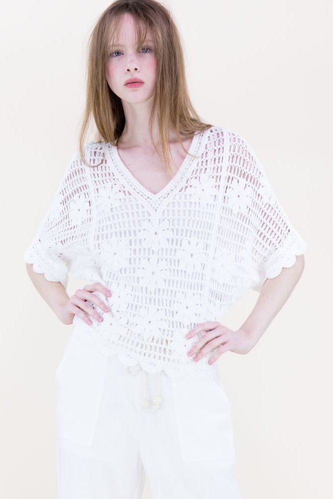 Beach Sunflower Crochet Batwing Top - Lush Lemon - Women's Clothing - Original - 75345891033277