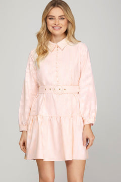 Belted Stripe Dress W/Pockets - Lush Lemon - Women&