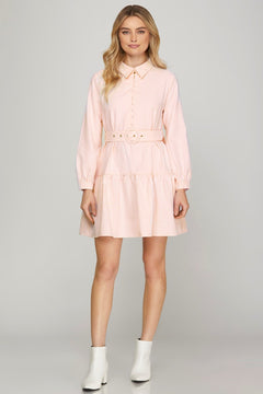 Belted Stripe Dress W/Pockets - Lush Lemon - Women&