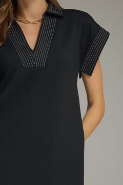 Black Contrast Stitch Midi Dress - Lush Lemon - Women&