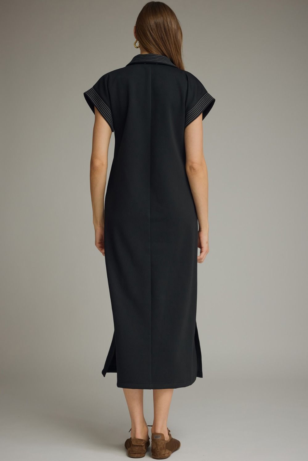 Black Contrast Stitch Midi Dress - Lush Lemon - Women&