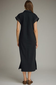 Black Contrast Stitch Midi Dress - Lush Lemon - Women&