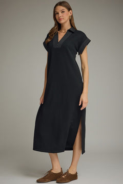 Black Contrast Stitch Midi Dress - Lush Lemon - Women&