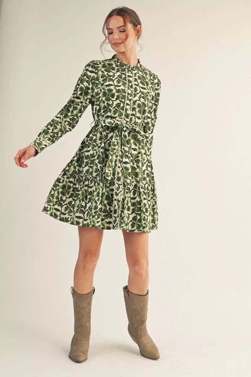 Bloom Lace Trim Tie Waist Dress - Lush Lemon - Women&