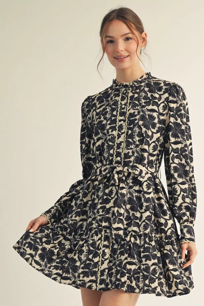 Bloom Lace Trim Tie Waist Dress - Lush Lemon - Women&
