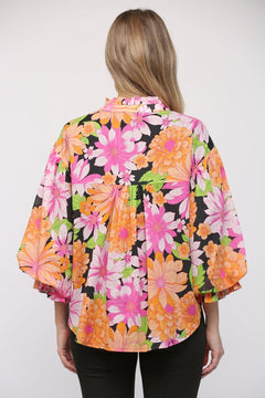 Blooming Bubble Sleeve Floral Blouse - Lush Lemon - Women&