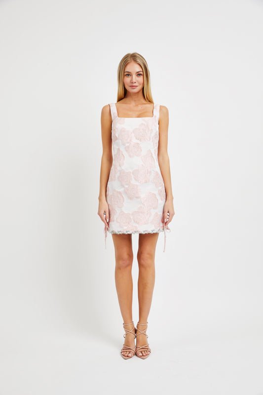 Blush Jacquard Bow - Tie Mini Dress - Lush Lemon - Women's Clothing - Lena - 7184718411