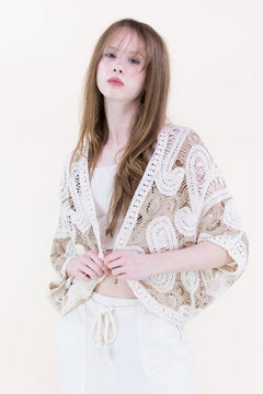 Boho Paisley Crochet Batwing Cardigan - Lush Lemon - Women&