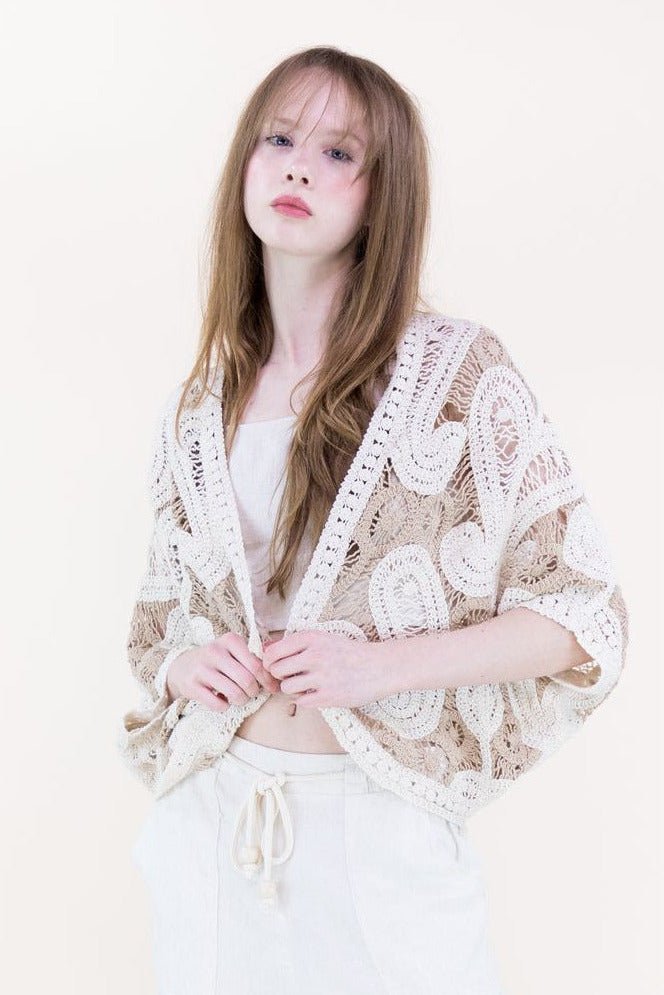 Boho Paisley Crochet Batwing Cardigan - Lush Lemon - Women's Clothing - Original - 69845931093245
