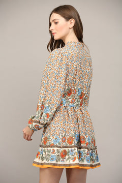 Border Print Belted Button Front Dress - Lush Lemon - Women&