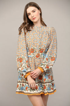 Border Print Belted Button Front Dress - Lush Lemon - Women&