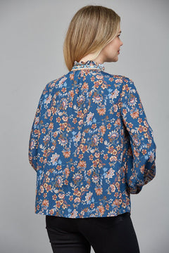 Border Print Ruffle Neck Blouse - Lush Lemon - Women&