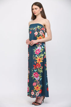 Botanical Border Print Strapless Maxi Dress - Lush Lemon - Women&