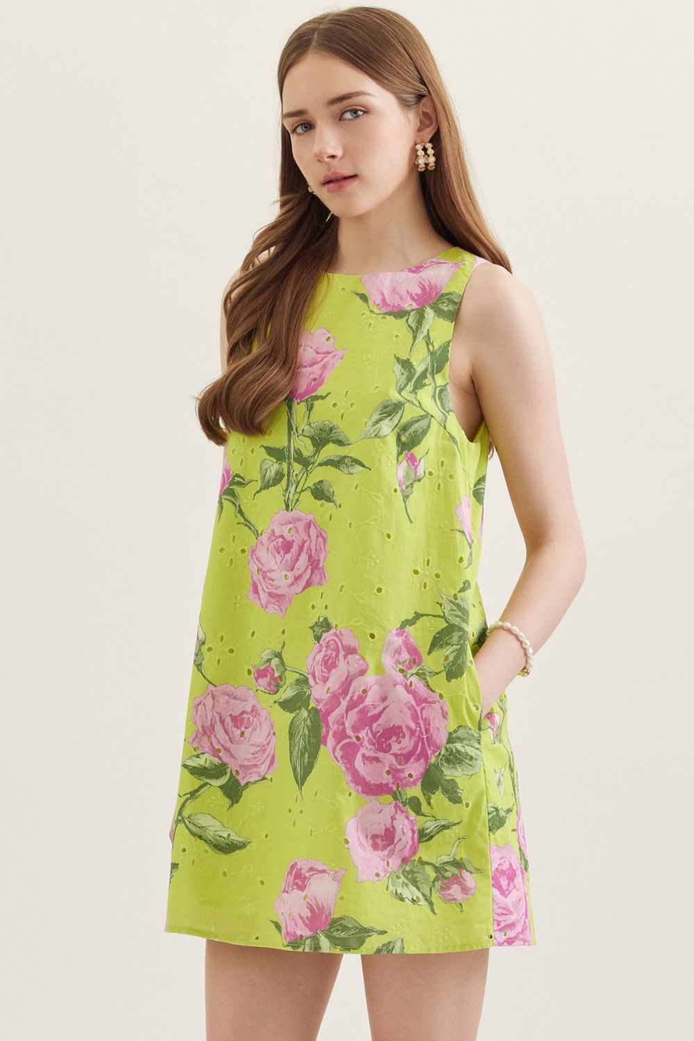 Botanical Bow Back Mini Dress - Lush Lemon - Women's Clothing - Entro - 57554231002237