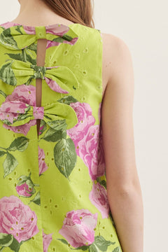 Botanical Bow Back Mini Dress - Lush Lemon - Women&