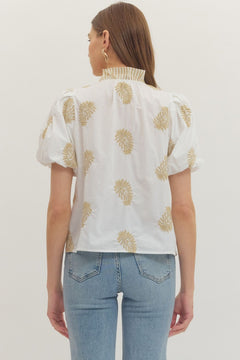 Botanical Embroidered Puff Sleeve Top - Lush Lemon - Women&