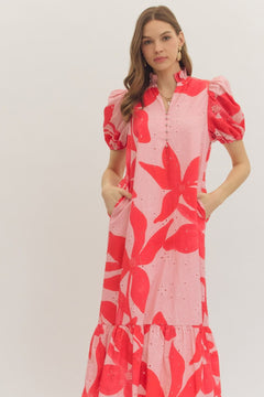 Botanical Eyelet Puff Sleeve Midi Dress - Lush Lemon - Women&