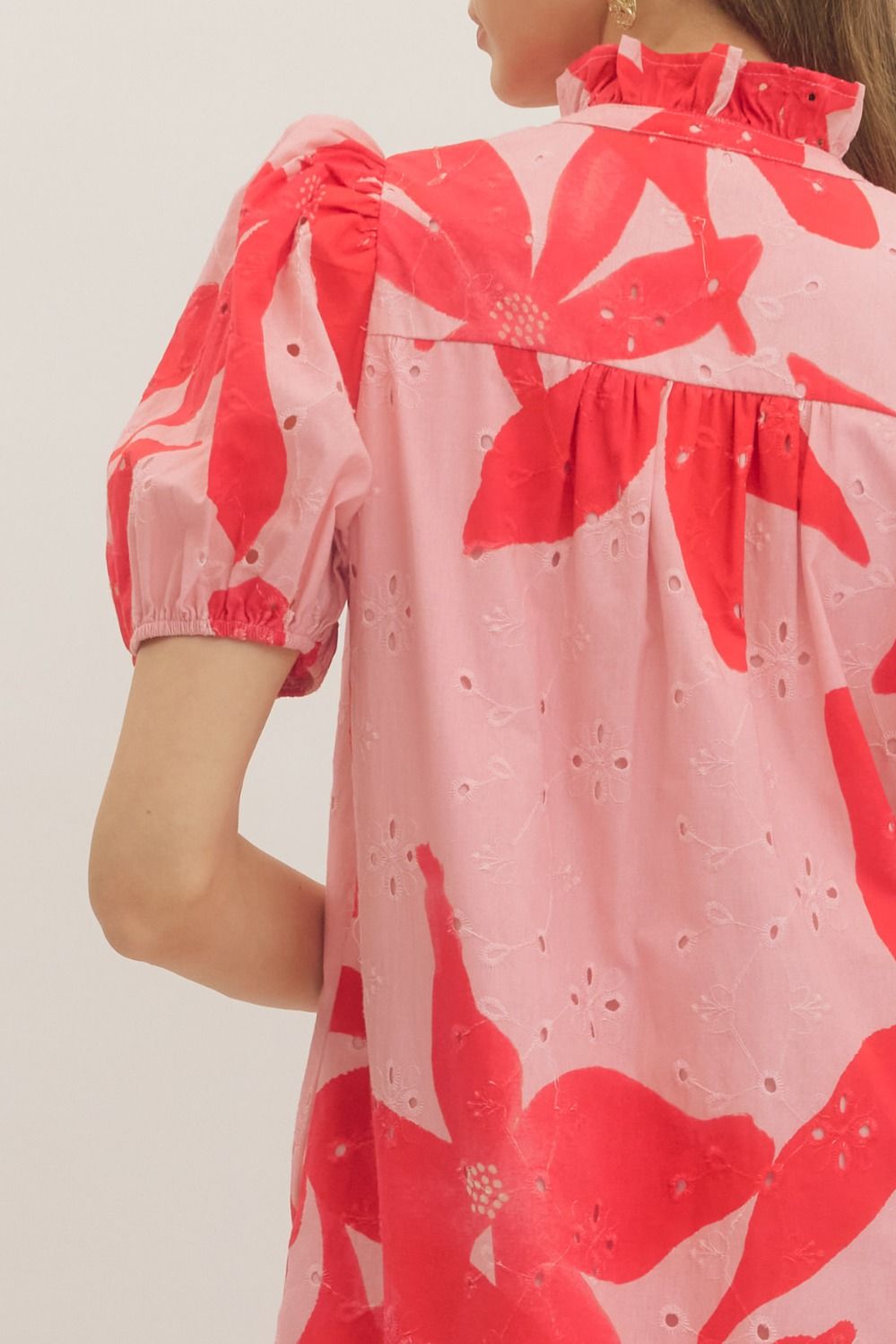 Botanical Eyelet Puff Sleeve Midi Dress - Lush Lemon - Women's Clothing - Entro - 24596161338301