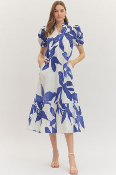 Botanical Eyelet Puff Sleeve Midi Dress - Lush Lemon - Women&