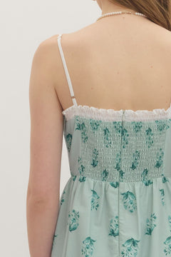 Botanical Lace Trim Midi Dress W/ Smocked Back - Lush Lemon - Women&