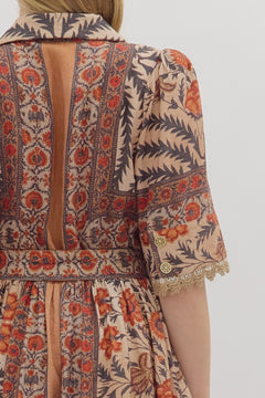 Botanical Puff Sleeve Belted Mini Dress - Lush Lemon - Women&