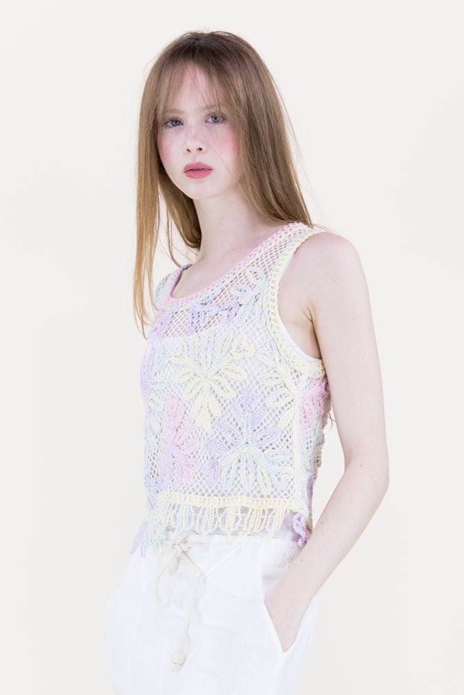 Botanical Tie Dye Open Stitch Tank - Lush Lemon - Women's Clothing - Original - 47897281163069