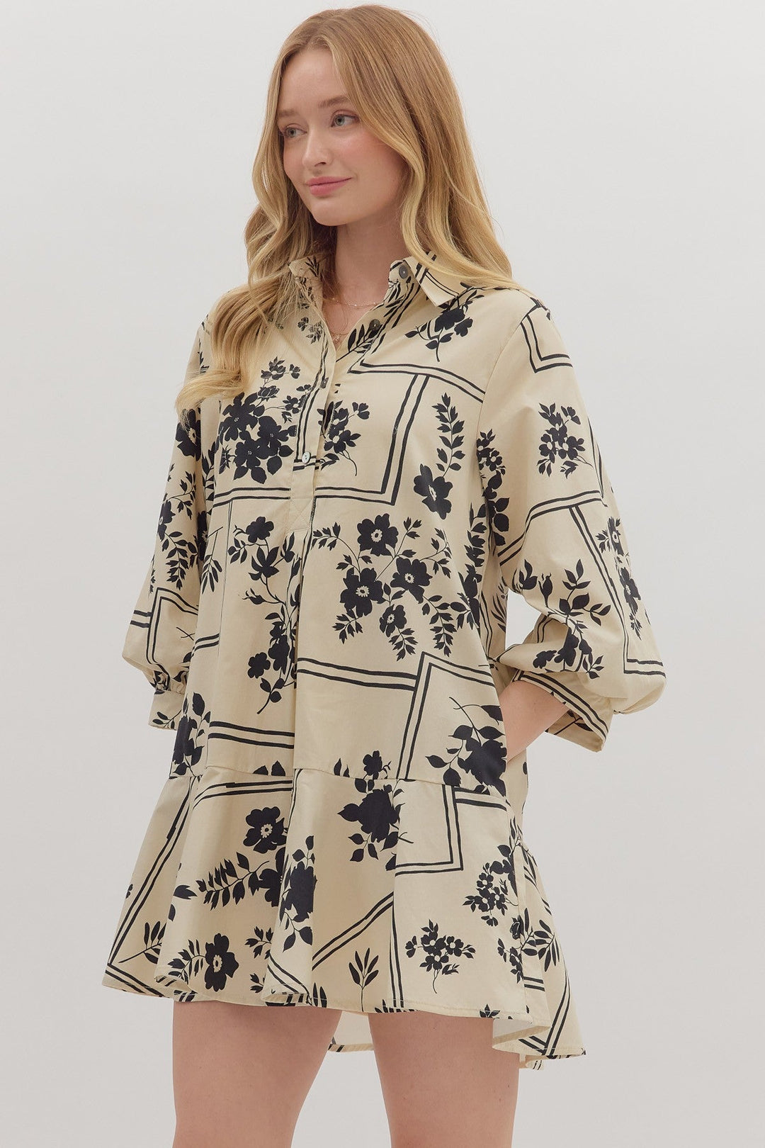 Botanical Tiered Mini Dress - Lush Lemon - Women's Clothing - Entro - 88777881063677