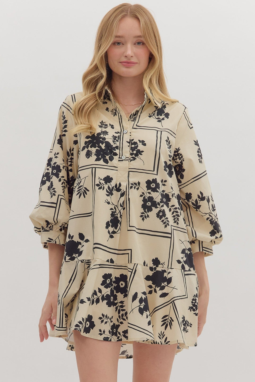 entro mini dress Entro Espresso Solid Short Puff Sleeve Zip-Front Pullover Mini Dress