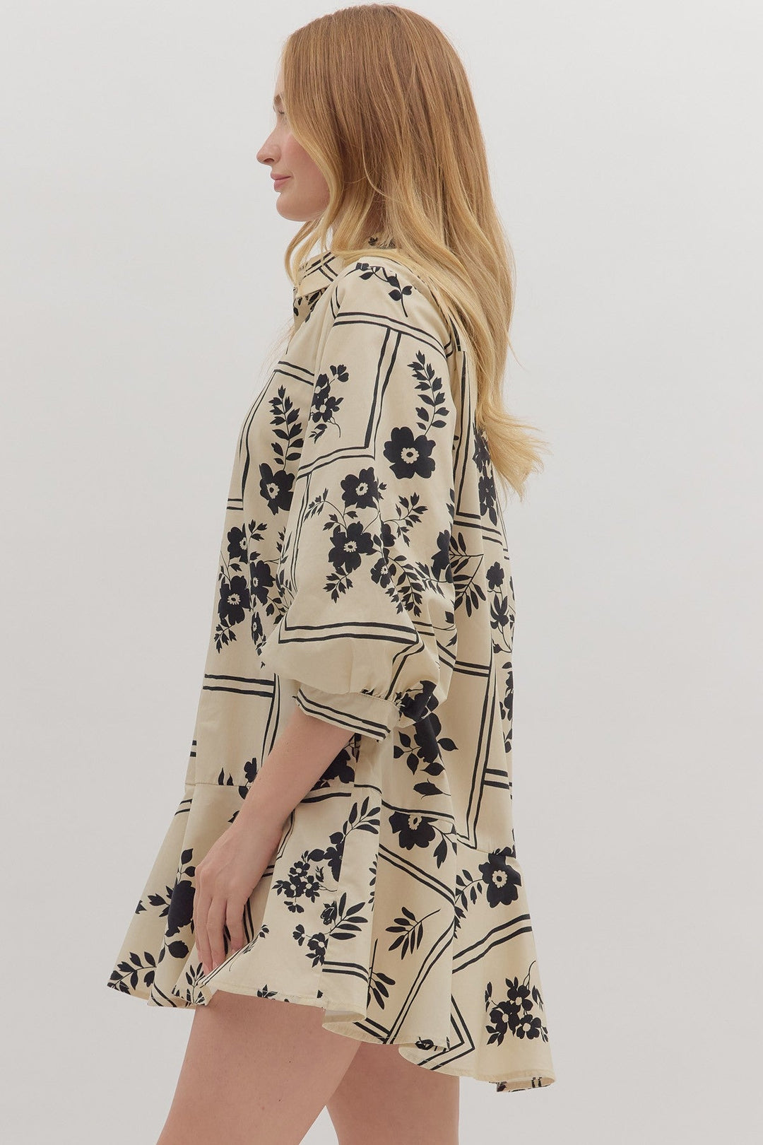 Botanical Tiered Mini Dress - Lush Lemon - Women's Clothing - Entro - 88777881063677