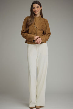 Brown Suede Tie-Neck Cropped Jacket - Lush Lemon - Women&