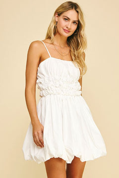 Bubble Hem Mini Dress W/Shirring - Lush Lemon - Women&