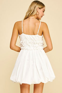 Bubble Hem Mini Dress W/Shirring - Lush Lemon - Women&