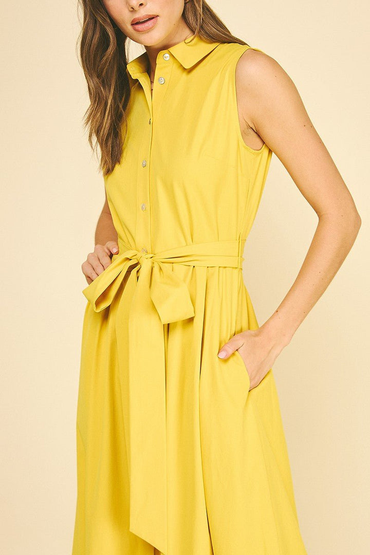 Button Down Flared Dress - Lush Lemon - Women's Clothing - Pinch - 27314901046109